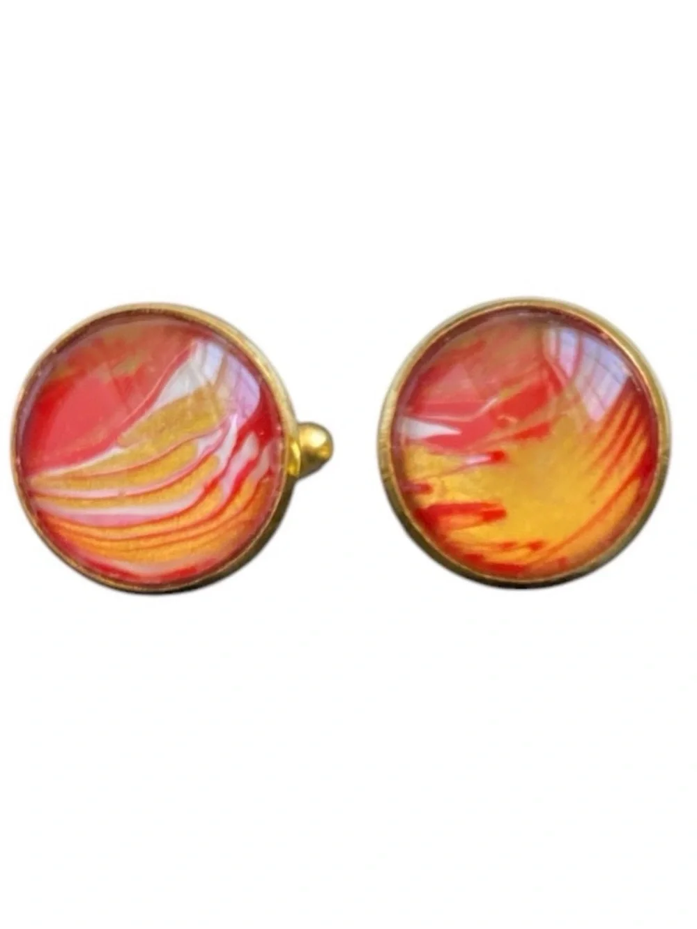 Hand Crafted Red and Gold Fluid Art Cuff Links by Svetlana Yeung
